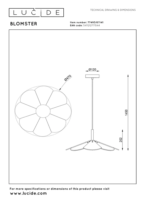 Lucide BLOMSTER - Pendant light - Ø 47 cm - LED Dim. - 1x9W 3000K - Taupe | Essential - technical